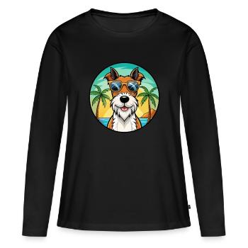 Draht Foxterrier Hunderasse Cartoon Sonnenbrille Strand - Frauen Premium Bio Langarmshirt - Schwarz - Vorne - Julia (174cm)