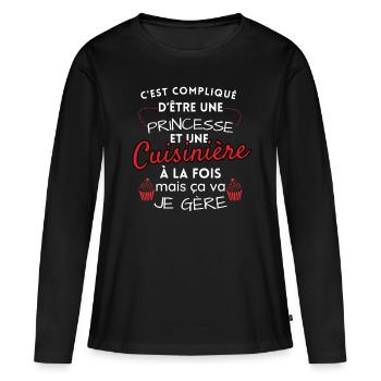 Princesse et Cuisinière, je gère! - T-shirt manches longues Premium bio Femme - noir - Devant - Julia (174cm)