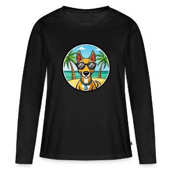 Arlequin russe Chien de race de chien dessin animé plage - T-shirt manches longues Premium bio Femme - noir - Devant - Julia (174cm)