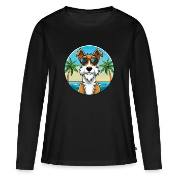Draht Foxterrier Hunderasse Cartoon Sonnenbrille Strand - Frauen Premium Bio Langarmshirt - Schwarz - Vorne - Julia (174cm)