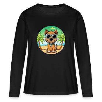 Teddy Roosevelt Terrier Race Chien Dessin Animé Plage - T-shirt manches longues Premium bio Femme - noir - Devant - Julia (174cm)