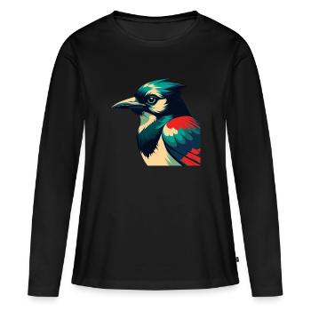 Geai bleu personnage de dessin animé animal de compagnie coloré - T-shirt manches longues Premium bio Femme - noir - Devant - Julia (174cm)