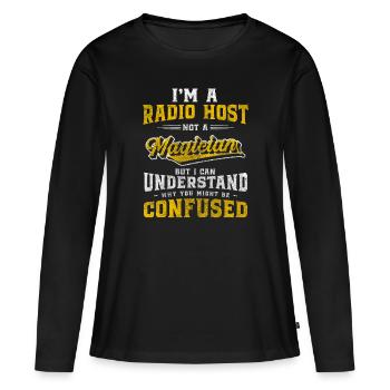 Annonce de l’émission de présentation de l’onde radio - T-shirt manches longues Premium bio Femme - noir - Devant - Julia (174cm)