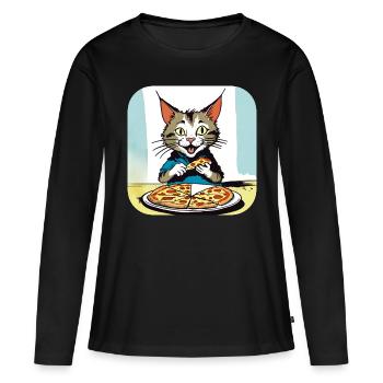 Le chat adore la pizza - T-shirt manches longues Premium bio Femme - noir - Devant - Julia (174cm)
