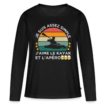 J' aime le kayak et l' apéro humour kayakiste - T-shirt manches longues Premium bio Femme - noir - Devant - Julia (174cm)
