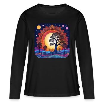 Germanen und Wikinger Weltenbaum Yggdrasil - Frauen Premium Bio Langarmshirt - Schwarz - Vorne - Julia (174cm)
