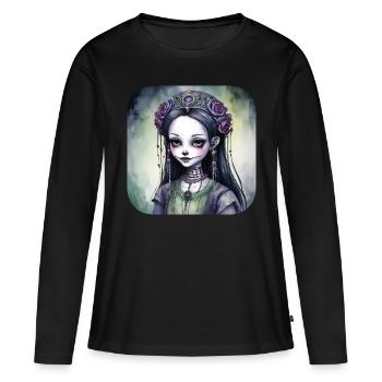 Fille punk gothique cool avec des roses - T-shirt manches longues Premium bio Femme - noir - Devant - Julia (174cm)