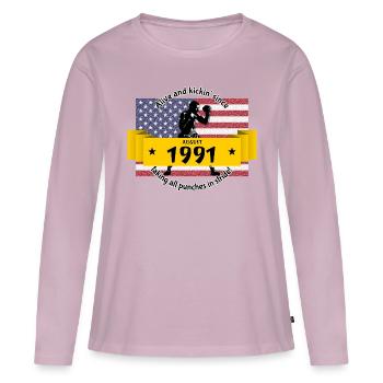 33. Anniversaire Vivant et kickin depuis 08/1991 - T-shirt manches longues Premium bio Femme - rose poudré - Devant - Julia (174cm)