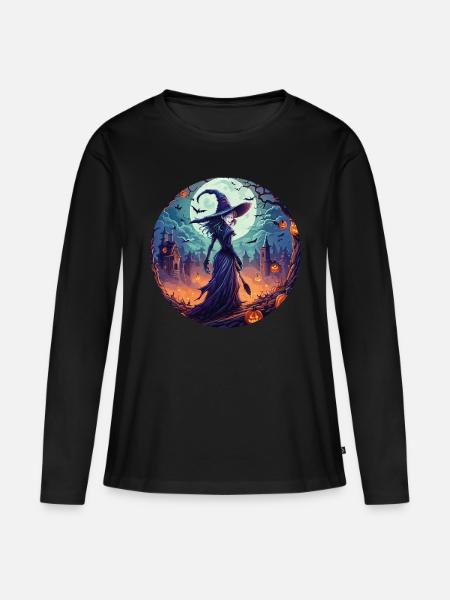 Gruseliges Halloween-partykostüm Hexe - Frauen Premium Bio Langarmshirt - Schwarz