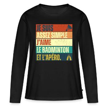 J' aime le badminton et l' apéro cadeau vintage - T-shirt manches longues Premium bio Femme - noir - Devant - Julia (174cm)