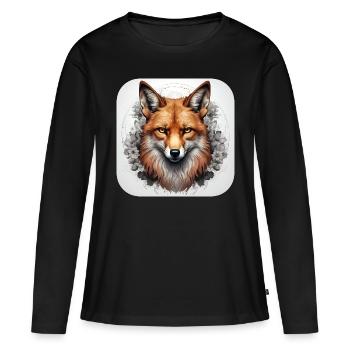 Fuchs mit Blumen - Frauen Premium Bio Langarmshirt - Schwarz - Vorne - Julia (174cm)