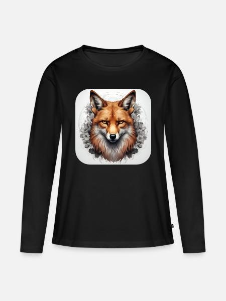 Fuchs mit Blumen - Frauen Premium Bio Langarmshirt - Schwarz