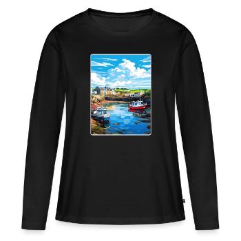 Bude Cornwall England Reiseposter Souvenir WPA - Frauen Premium Bio Langarmshirt - Schwarz - Vorne - Julia (174cm)