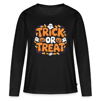Trick or Treat - Frauen Premium Bio Langarmshirt - Schwarz - Vorne - Julia (174cm)
