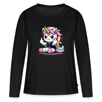 Rebellious Unicorn Flipping Off - Women's Premium Organic Long Sleeve Shirt - black - Front - Julia (174cm)
