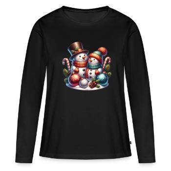 Schneemann Schneefrau Süßes Weihnachten - Frauen Premium Bio Langarmshirt - Schwarz - Vorne - Julia (174cm)
