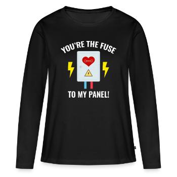 Elektriker Valentine: Du bist die Sicherung für mein Panel - Frauen Premium Bio Langarmshirt - Schwarz - Vorne - Julia (174cm)