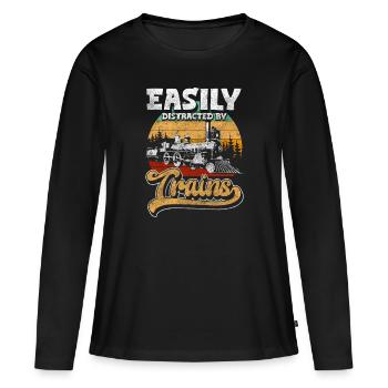 Transformateur de trains de trains miniatures - T-shirt manches longues Premium bio Femme - noir - Devant - Julia (174cm)