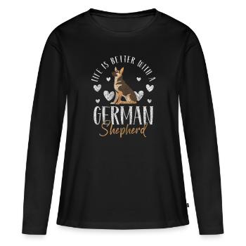 Berger allemand patte chien d’assistance - T-shirt manches longues Premium bio Femme - noir - Devant - Julia (174cm)
