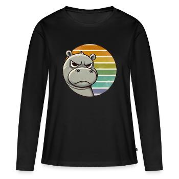 Mürrisches Nilpferd Retro Regenbogen Design - Frauen Premium Bio Langarmshirt - Schwarz - Vorne - Julia (174cm)