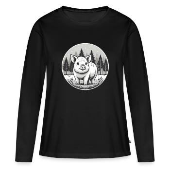 Illustration de cochon rustique en forêt - T-shirt manches longues Premium bio Femme - noir - Devant - Julia (174cm)