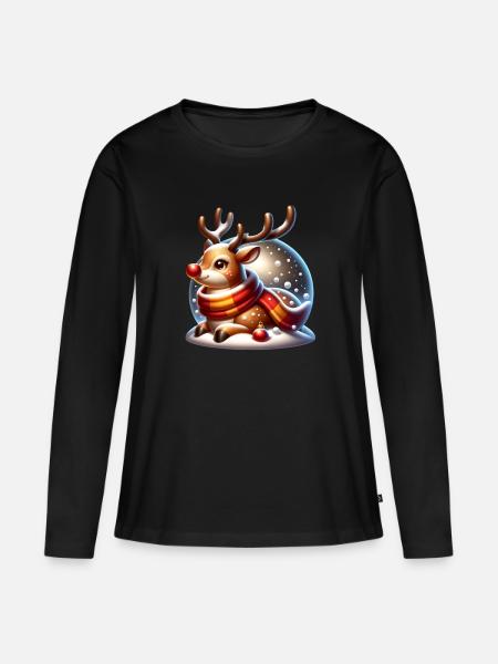 Weihnachts Rentier Comic - Frauen Premium Bio Langarmshirt - Schwarz