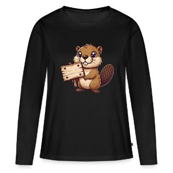 Adorable castor tenant signe vierge - T-shirt manches longues Premium bio Femme - noir - Devant - Julia (174cm)