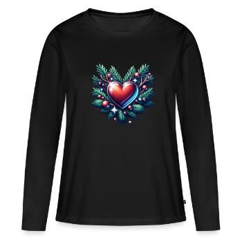 Weihnachts Herz Weihnachtskranz Advent - Frauen Premium Bio Langarmshirt - Schwarz - Vorne - Julia (174cm)
