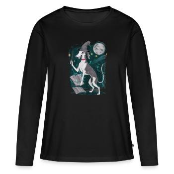 Lévrier magique en tenue de sorcier pour sorcier - T-shirt manches longues Premium bio Femme - noir - Devant - Julia (174cm)