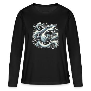 Nightmarish Shark in Dark Waters - Frauen Premium Bio Langarmshirt - Schwarz - Vorne - Julia (174cm)