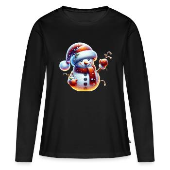Schneemann Lustig Lichterkette Schneebälle - Frauen Premium Bio Langarmshirt - Schwarz - Vorne - Julia (174cm)