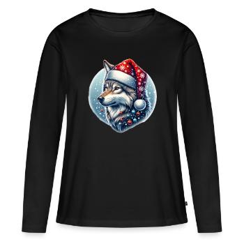 Weihnachts Wolf Weihnachtsmütze Schneebälle - Frauen Premium Bio Langarmshirt - Schwarz - Vorne - Julia (174cm)