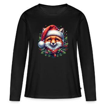 Weihnachts Fuchs Weihnachtsmütze Schneebälle - Frauen Premium Bio Langarmshirt - Schwarz - Vorne - Julia (174cm)