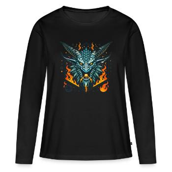 Insigne de tête de dragon flamboyant féroce - T-shirt manches longues Premium bio Femme - noir - Devant - Julia (174cm)