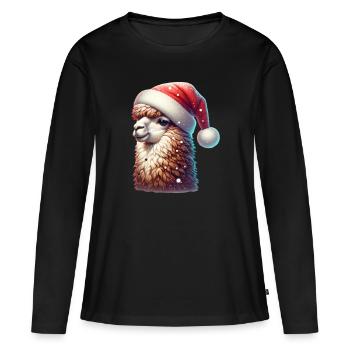 Lama Schneebälle Weihnachten - Frauen Premium Bio Langarmshirt - Schwarz - Vorne - Julia (174cm)
