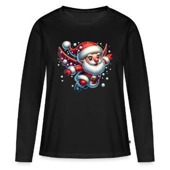Weihnachtsmann Schneebälle - Frauen Premium Bio Langarmshirt - Schwarz - Vorne - Julia (174cm)