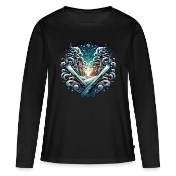 Skifahren Skiurlaub - Frauen Premium Bio Langarmshirt - Schwarz - Vorne - Julia (174cm)