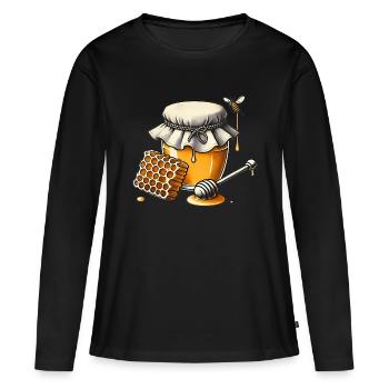 Rustikales Honigglas mit tropfender Wabe - Frauen Premium Bio Langarmshirt - Schwarz - Vorne - Julia (174cm)