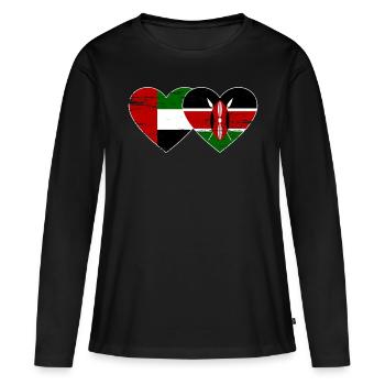 Vereinigte Arabische Emirate Kenia Flagge Herz - Frauen Premium Bio Langarmshirt - Schwarz - Vorne - Julia (174cm)