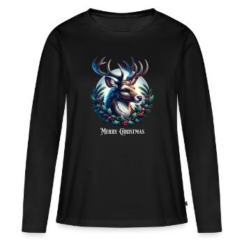 Cerf Cerf Bois Tête de cerf Noël - T-shirt manches longues Premium bio Femme - noir - Devant - Julia (174cm)