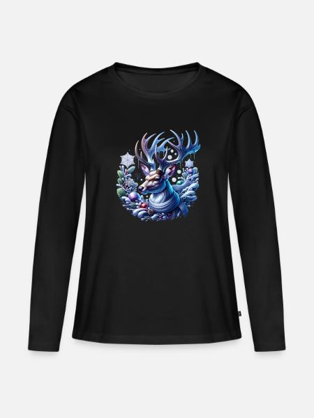 Winterlicher Hirsch Winter - Frauen Premium Bio Langarmshirt - Schwarz
