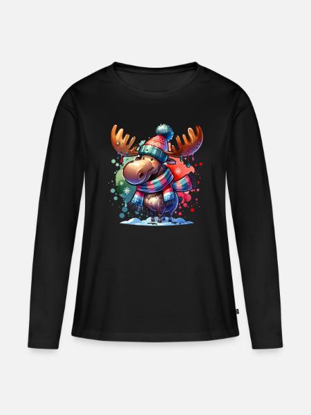 Weihnachts Elch Christmas Xmas - Frauen Premium Bio Langarmshirt - Schwarz