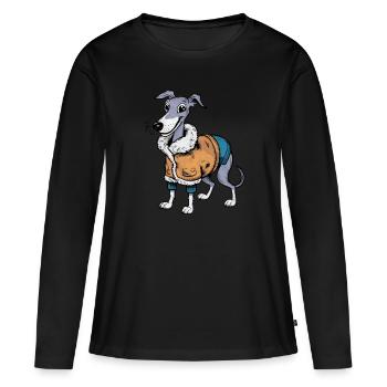 Lévrier drôle dans la conception de dessin animé - T-shirt manches longues Premium bio Femme - noir - Devant - Julia (174cm)