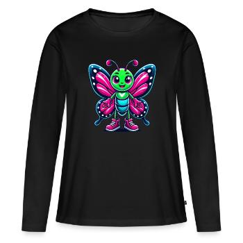 Personnage de papillon de dessin animé coloré - T-shirt manches longues Premium bio Femme - noir - Devant - Julia (174cm)
