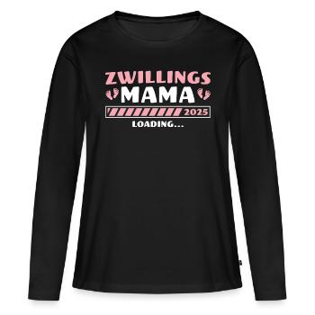 Zwillings Mama 2025 Schwangerschaft Zwillinge - Frauen Premium Bio Langarmshirt - Schwarz - Vorne - Julia (174cm)