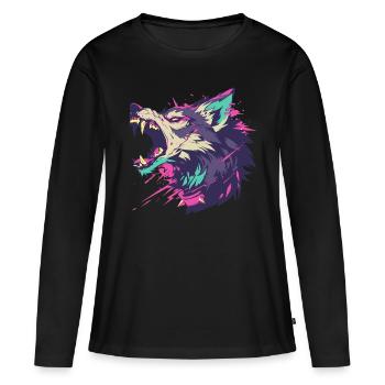 Portrait of a furious wolf with bright colors - Women's Premium Organic Long Sleeve Shirt - black - Front - Julia (174cm)
