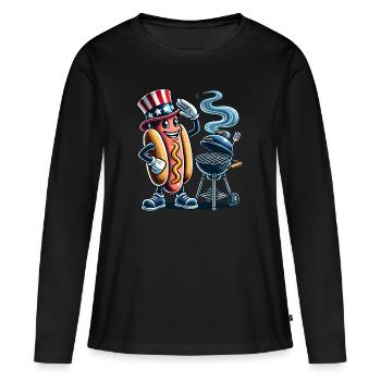 Smokin Hot BBQ Retro Hot Dog Design - Frauen Premium Bio Langarmshirt - Schwarz - Vorne - Julia (174cm)