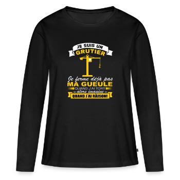 Un grutier je ferme pas ma gueule - T-shirt manches longues Premium bio Femme - noir - Devant - Julia (174cm)