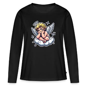 Chérubin drôle sur nuage Pop Art Design - T-shirt manches longues Premium bio Femme - noir - Devant - Julia (174cm)