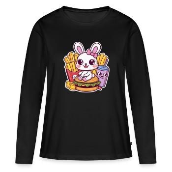 Lapin kawaii avec fast-food - T-shirt manches longues Premium bio Femme - noir - Devant - Julia (174cm)